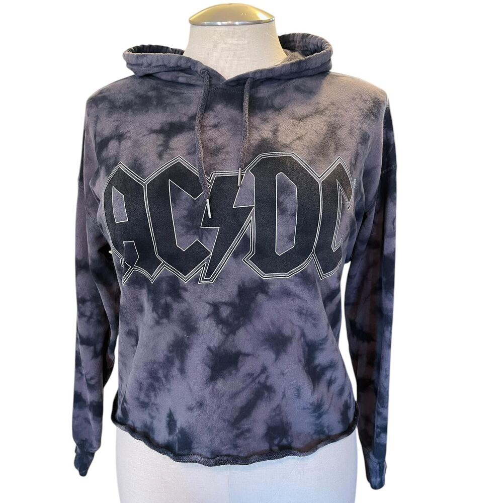 Torrid Plus Size 1 AC/DC‎ Black Tie Dye Crop Pullover Hoodie Hooded Sweatshirt